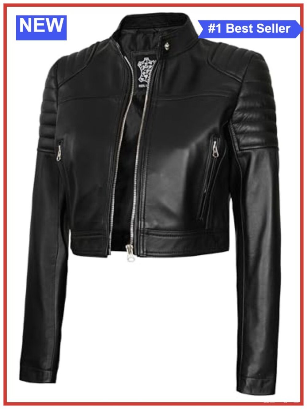 Real Lambskin Leather Cropped Jacket Zip Closure Womens